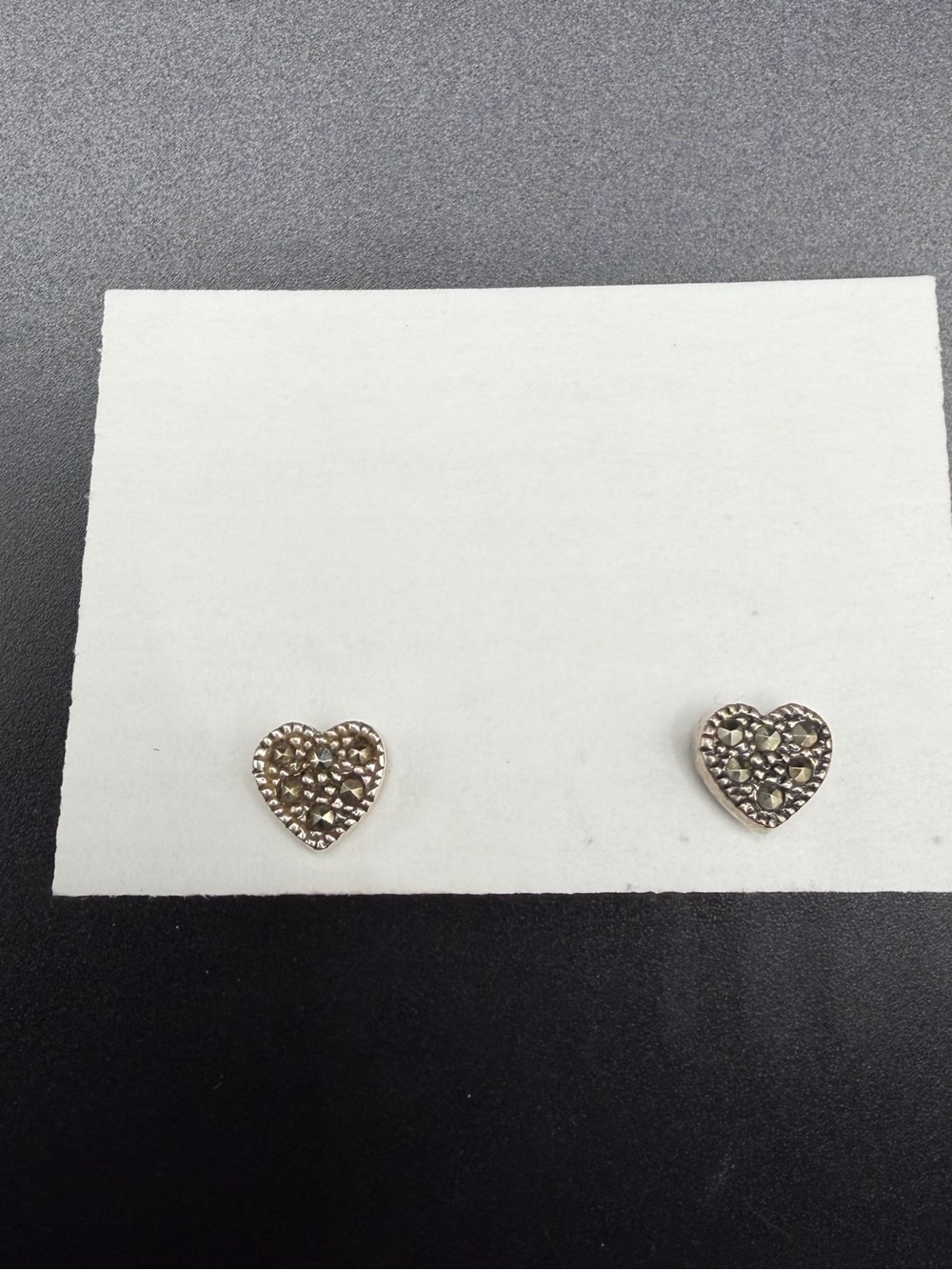 Vintage Sterling Silver 925 Marcasite Heart Stud Earrings Women’s Jewelry